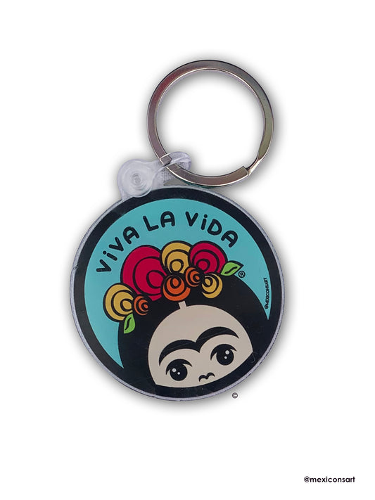 MexiconsArt Keychain. Inspired and Parody of Frida Kahlo. Original art copyright by Haydee Yanez for MexiconArt