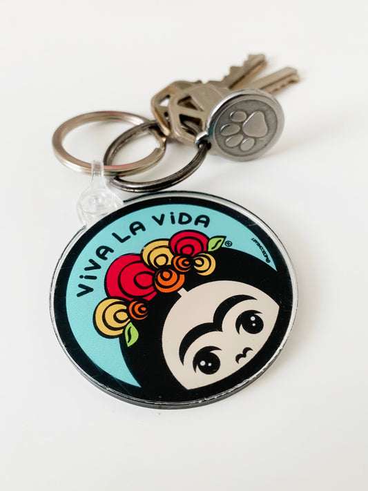 MexiconsArt Keychain. Inspired and Parody of Frida Kahlo. Original art copyright by Haydee Yanez for MexiconArt
