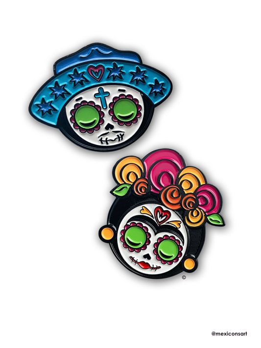 MexiconsArt Enamel Pin. Inspired and Parody of Pachuco and Sufrida. Original art copyright by Haydee Yanez for MexiconArt