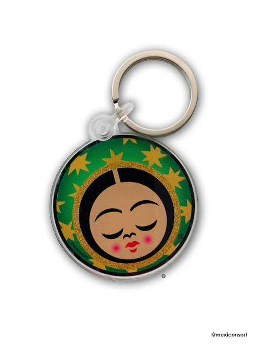 MexiconsArt Keychain. Inspired and Parody of Virgen de Guadalupe. Original art copyright by Haydee Yanez for MexiconArt